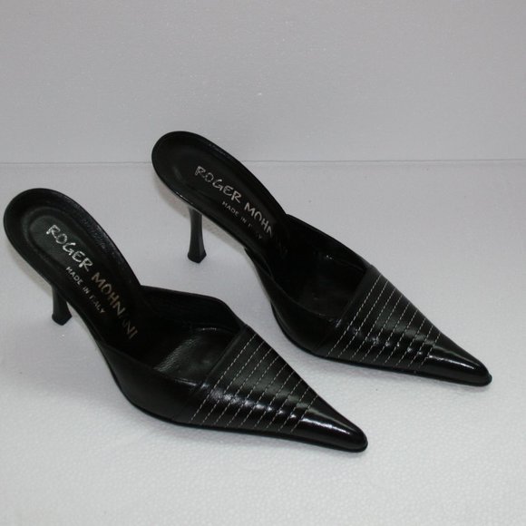 Roger Mohnani Black Leather Pumps Italy 8/38 - Picture 1 of 10